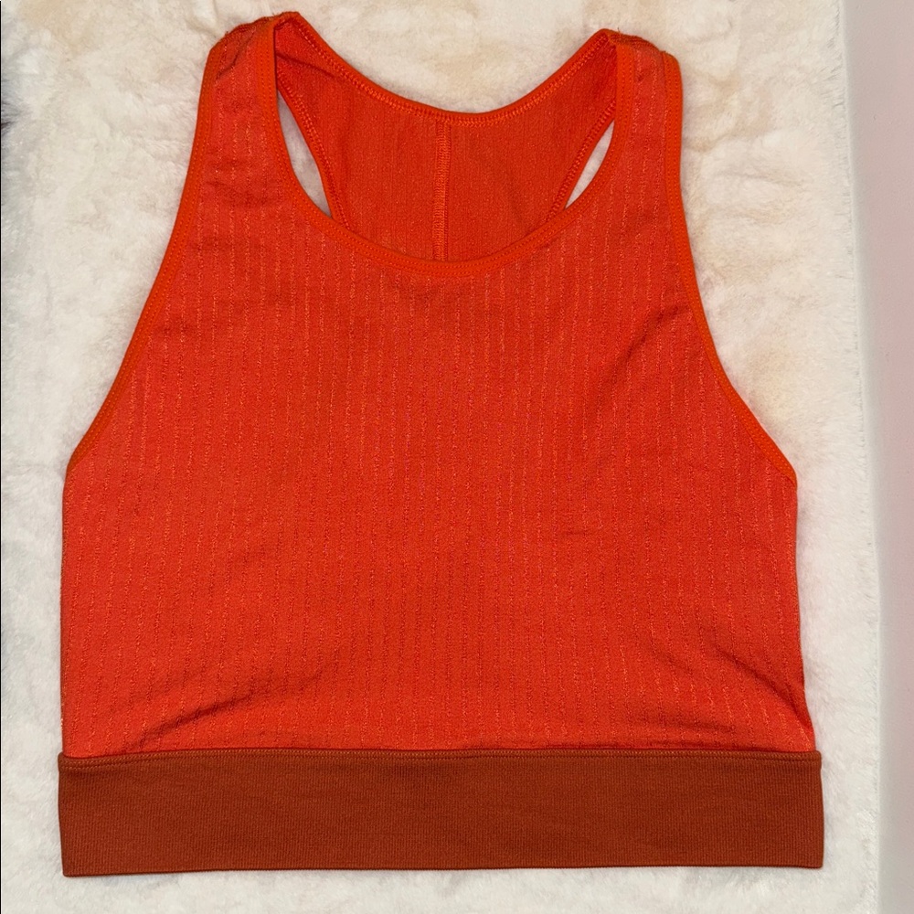 Anthropologie High Neck Sports Bra Longline Orange Striped Women’s Medium M